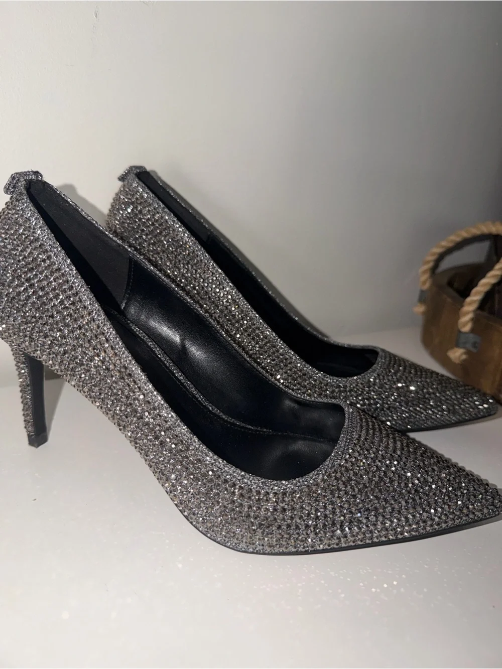 Michael Kors Silver Crystal Pointed Toe Heels